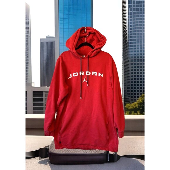 Vtg Nike Jordan Hoodie Men’s L Red Michael Jordan Air‎ Training Therma-Fit LONG - Picture 1 of 12